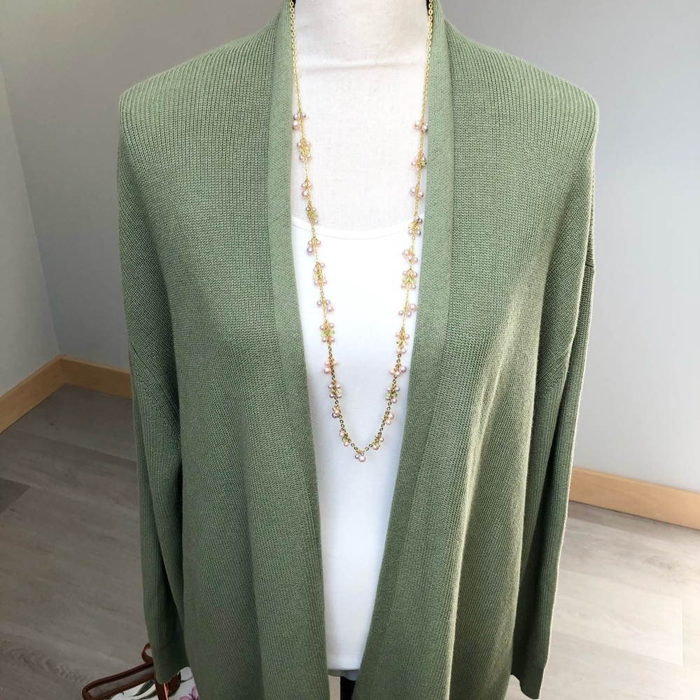 LOFT NWT Green Cotton Open Cardigan Size XL - Picture 3 of 13